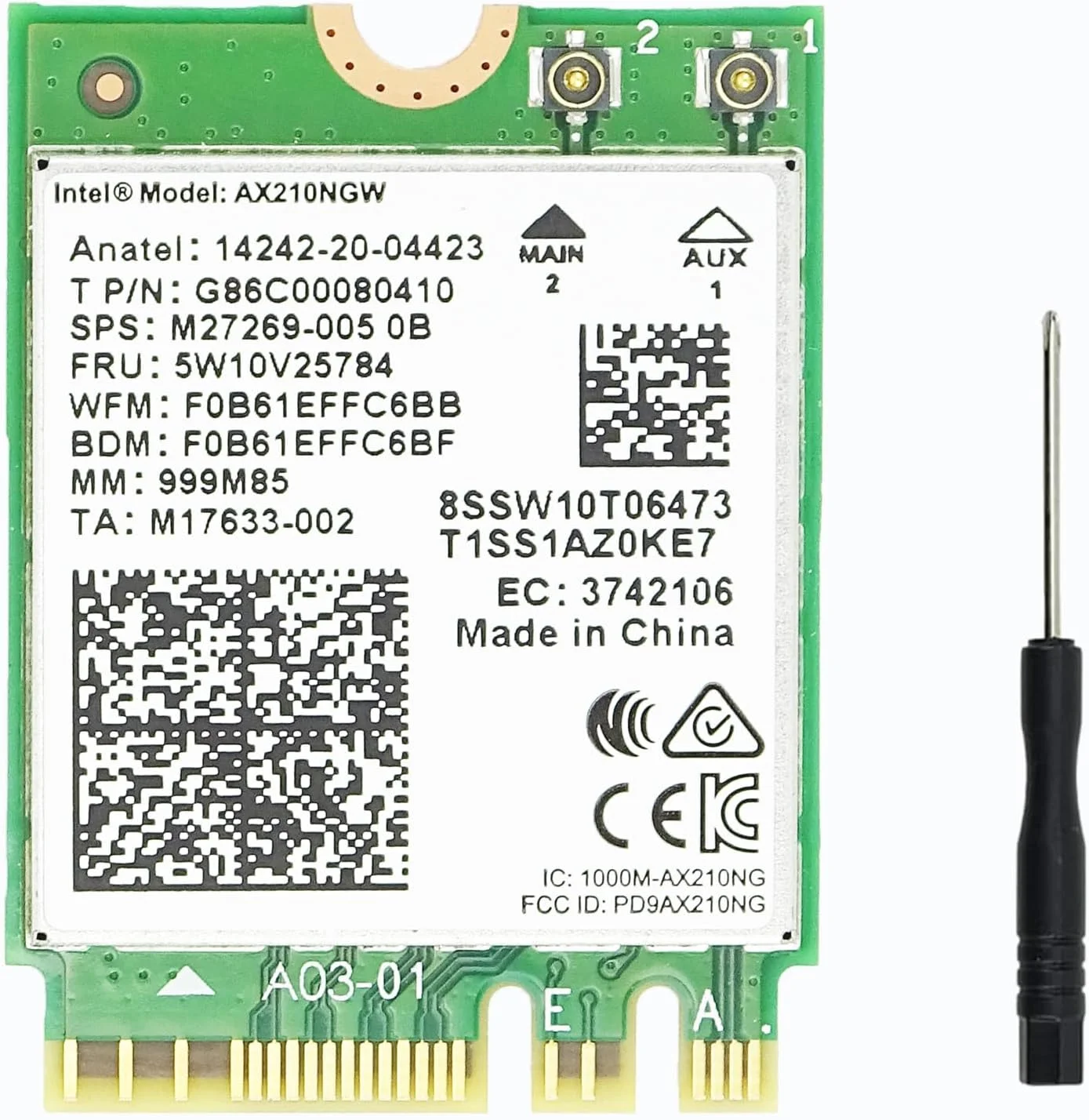 کارت شبکه بی‌سیم LIAN MO مدل Intel AX210 Wi-Fi 6E برای لپ‌تاپ، پشتیبانی از باند 6 گیگاهرتز، بلوتوث 5.2، 2x2 آنتن، سرعت بی‌سیم تا 3000 مگابیت بر ثانیه، سیستم عامل Windows 10/11 (64 بیتی)