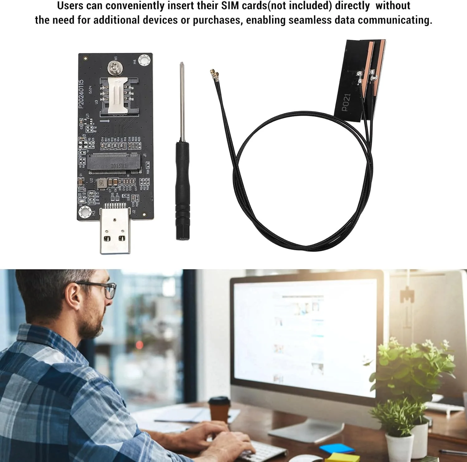 آداپتور M.2 Key B به USB 3.0 برای ماژول WWAN 4G/5G | مبدل NGFF M.2 Key B به USB3.0 با اسلات سیم کارت | کارت شبکه اترنت برای ویندوز/OS X (2 آنتن)