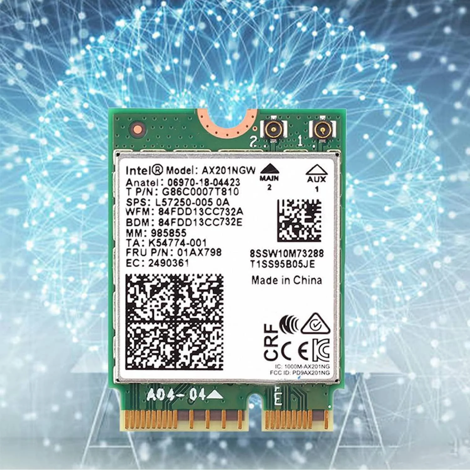 کارت وای فای MQUPIN AX201NGW، وای فای 6E M.2 لپ تاپ 2.4 گیگابیت بر ثانیه 802.11ax بی سیم Intel AX201 آداپتور وای فای 11AX با بلوتوث 5.3 MU-MIMO برای ویندوز 10، 64 بیتی، Google Chrome OS، لینوکس (64 بیتی)