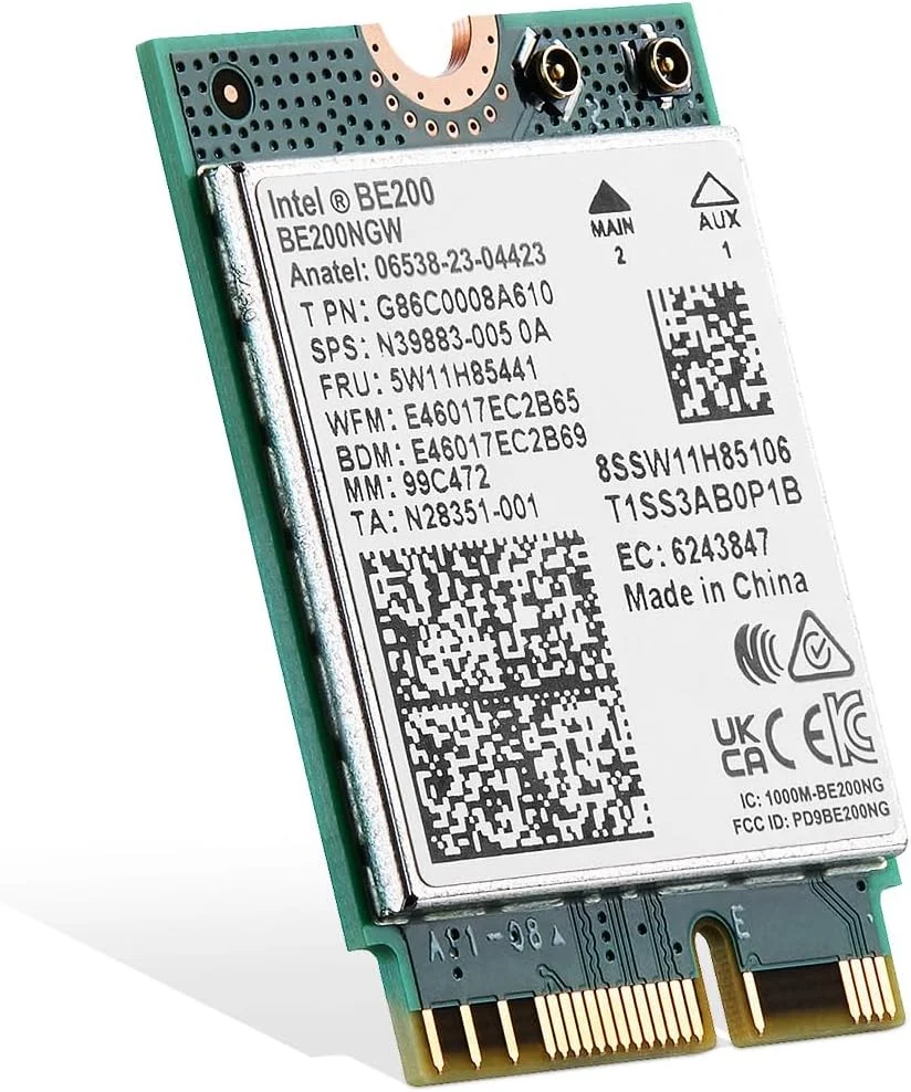 کارت وای‌فای 7 M.2 BE200 آداپتور شبکه وای‌فای، تراشه Intel BE200NGW بلوتوث 5.4، 8774Mbps سه باندی 2.4GHz/5GHz/6GHz OFDMA و MU-MIMO، برای لپ‌تاپ ویندوز 10/11
