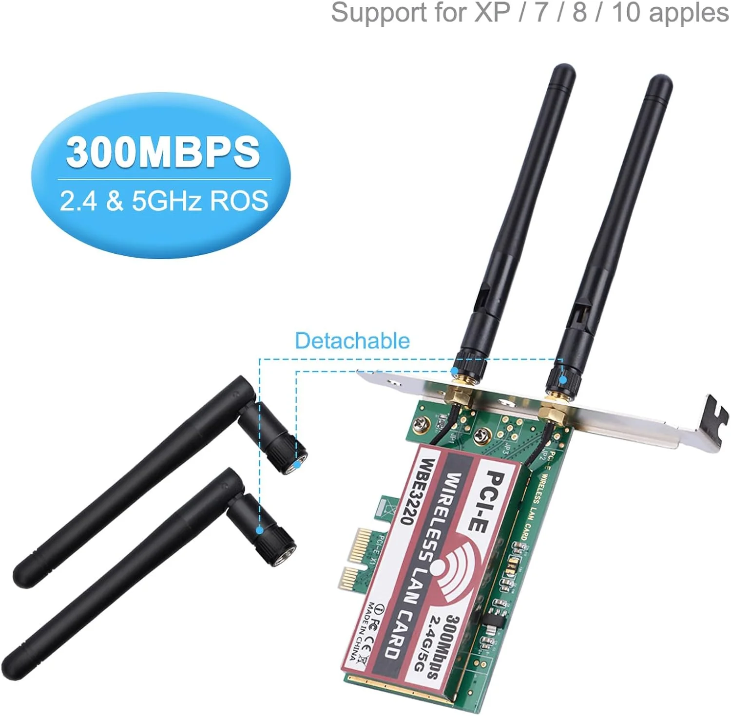 آداپتور وای فای PCI-e، 2.4G/5G 300Mbps PCI-e دو بانده AP کارت آداپتور وایرلس وای فای WLAN برای لپ تاپ