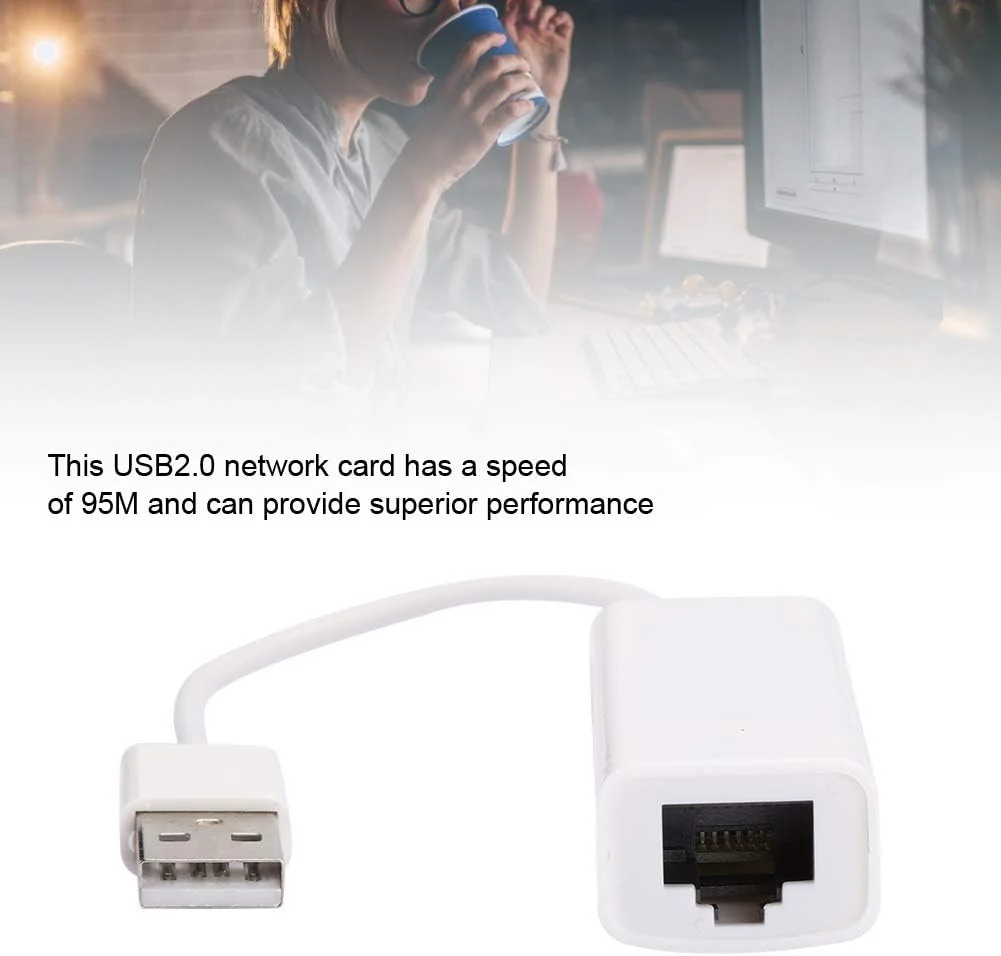 آداپتور اترنت RTL8152B با سرعت 95 مگابیت بر ثانیه، اتصال آسان، مناسب برای تبلت و کامپیوتر، بدنه ABS سفید