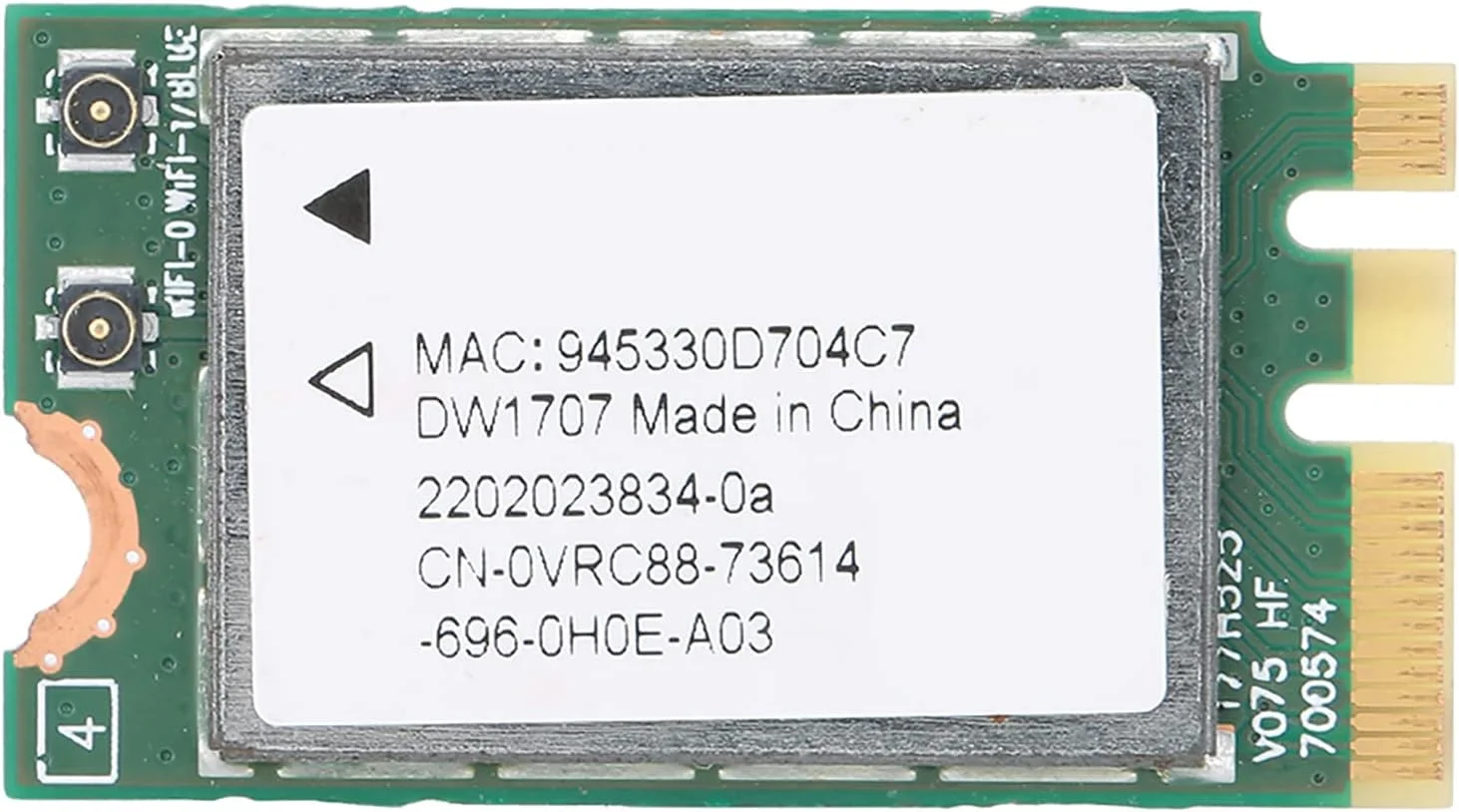 کارت شبکه بی سیم Qualcomm Atheros QCNFA335 NGFF 300M مدل DW1707 0VRC88، استاندارد رابط کارت شبکه بی سیم: M.2 NGFF