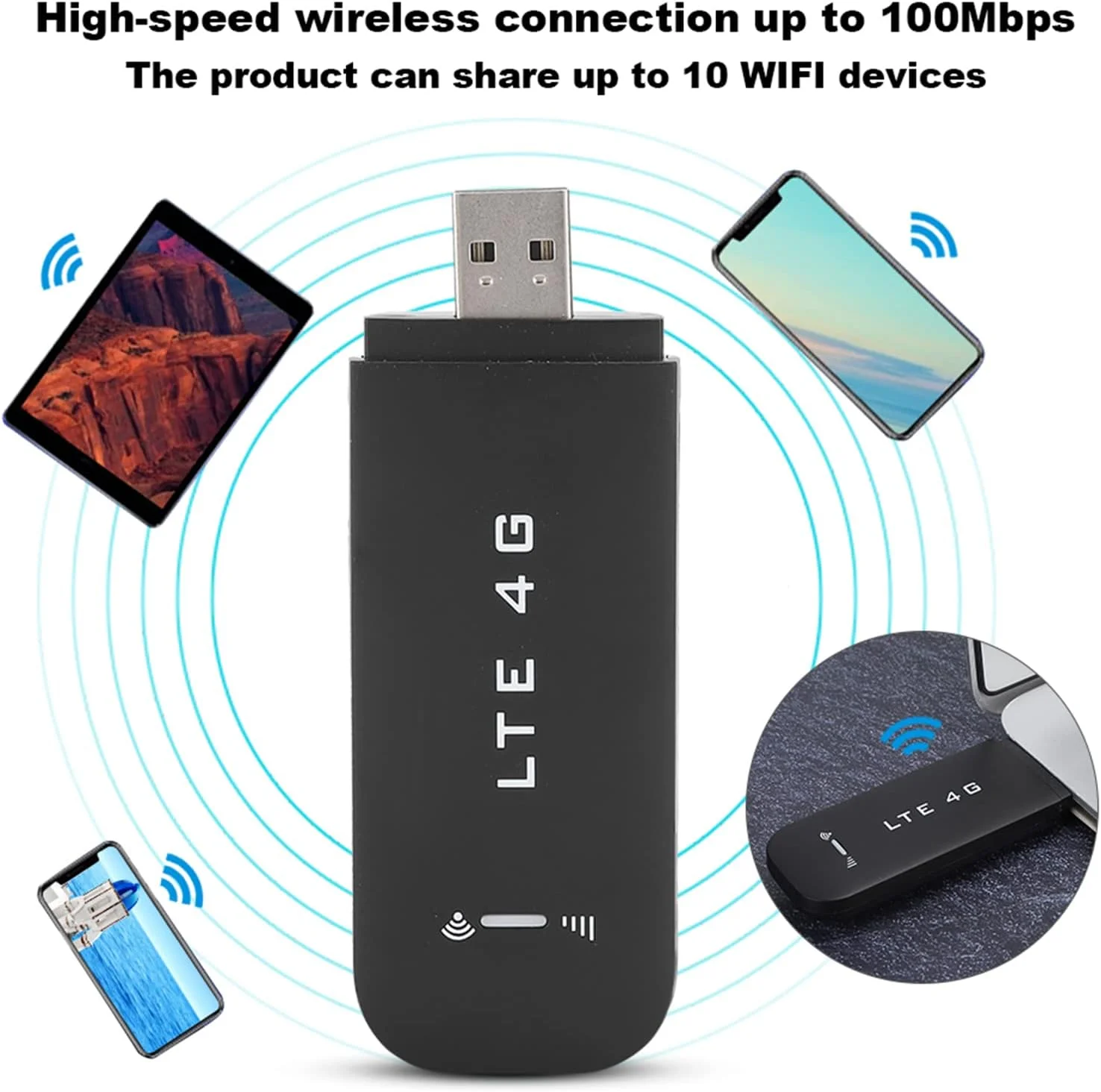 مودم USB 4G با سرعت 100 مگابیت بر ثانیه، آداپتور WLAN بی سیم UAB با پشتیبانی از کارت حافظه 32 گیگابایتی، دانگل بی سیم برای سیستم عامل های WIN2000/2003/XP/VISTA/7/8/10 OS X 10.4