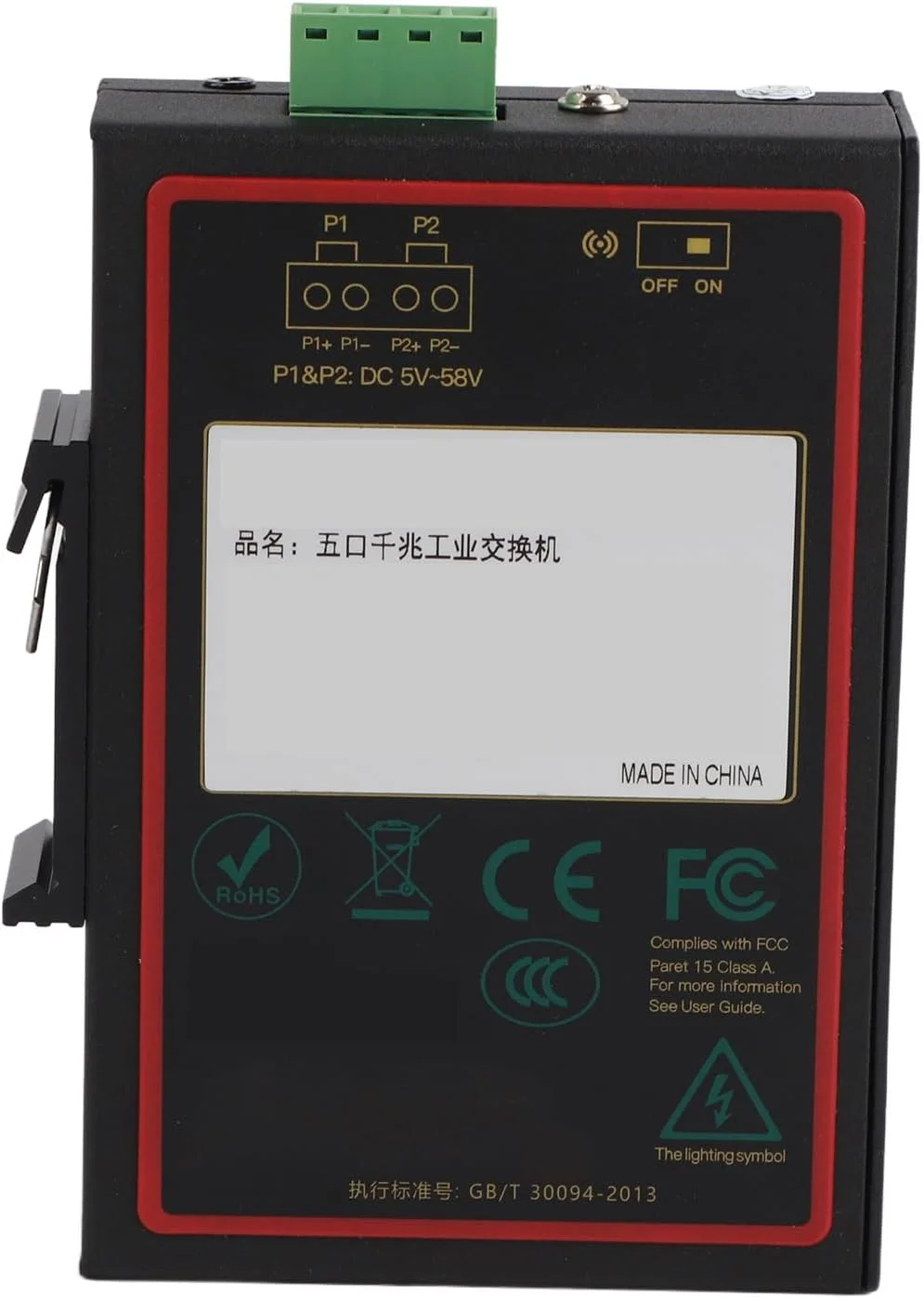 سوئیچ صنعتی 5 پورت گیگابیتی، سوئیچ شبکه صنعتی اترنت گیگابیتی 5 پورت 10/100/1000 مگابیت بر ثانیه تراشه IP185GHI سوئیچ اترنت ریلی Din بیرونی