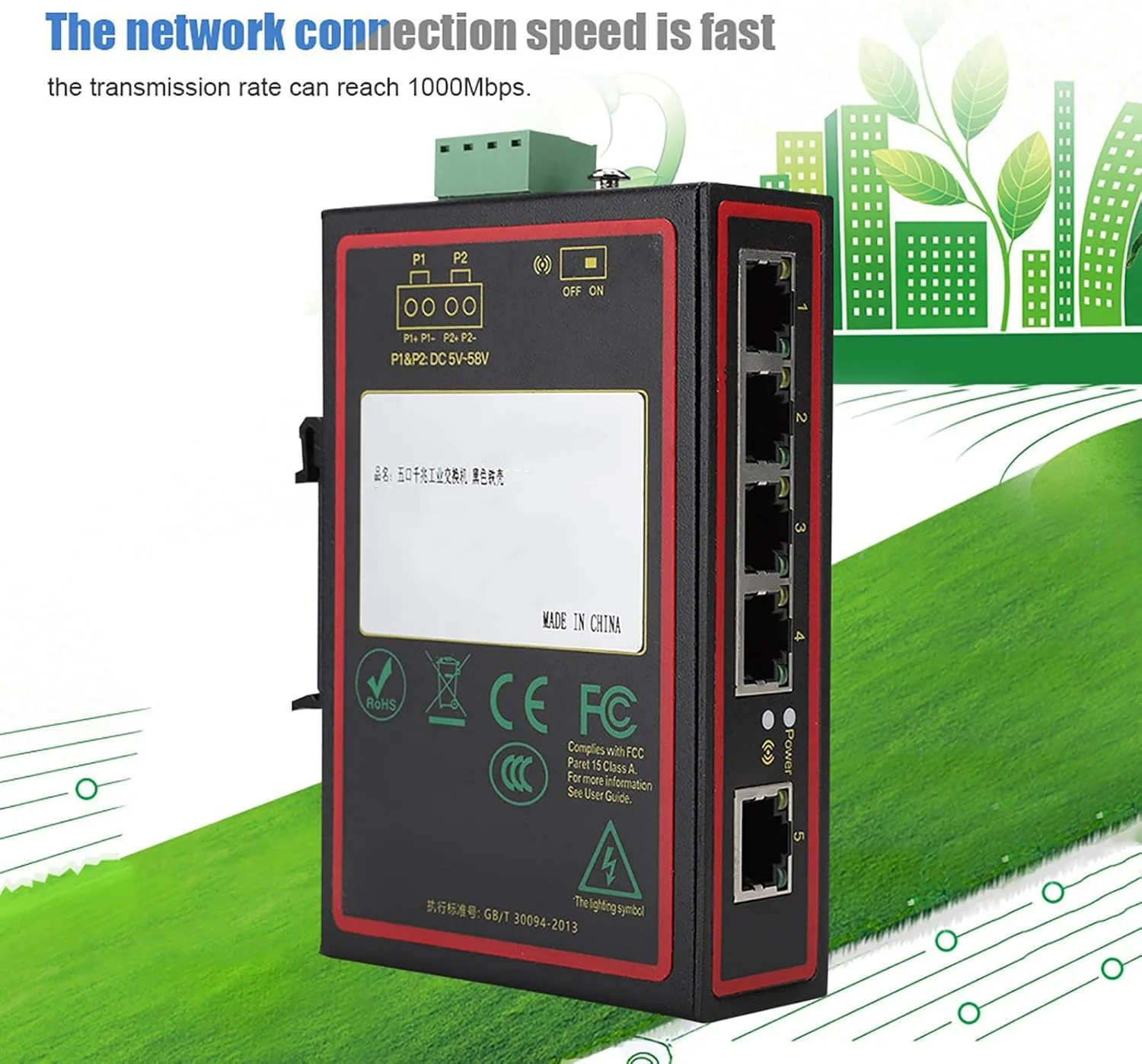 سوئیچ صنعتی 5 پورت گیگابیتی، سوئیچ شبکه صنعتی اترنت گیگابیتی 5 پورت 10/100/1000 مگابیت بر ثانیه تراشه IP185GHI سوئیچ اترنت ریلی Din بیرونی سوئیچ صنعتی 5 پورت گیگابیتی، سوئیچ شبکه صنعتی اترنت گیگابیتی 5 پورت 10/100/1000 مگابیت بر ثانیه تراشه IP185GHI سوئیچ اترنت ریلی Din بیرونی