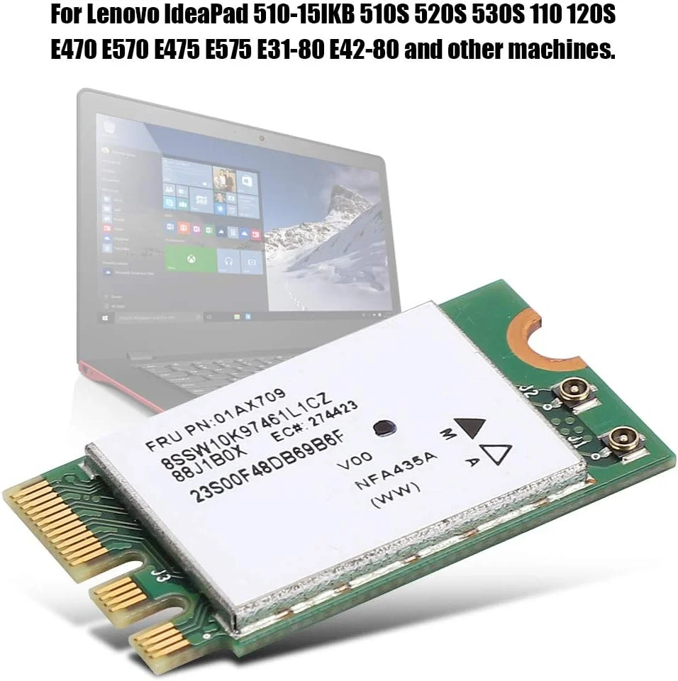 کارت شبکه بی‌سیم دو بانده M.2 NGFF با پشتیبانی از پروتکل AC + کارت شبکه بی‌سیم 4.0 برای مدل‌های 510-15IKB 510S 520S 530S 110 120S E470 E570 E475 E575 E31-80 E42-80