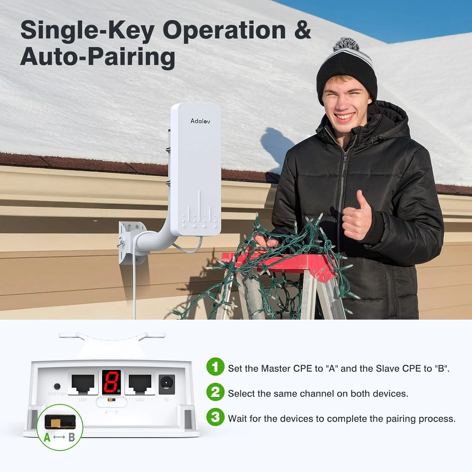 پل وای فای نقطه به نقطه 2 عددی، پل بی سیم برد بلند 5.8G CPE660، پل بی سیم بیرونی با آنتن با بهره بالا 14DBi، آداپتور PoE، 2 پورت اترنت RJ45