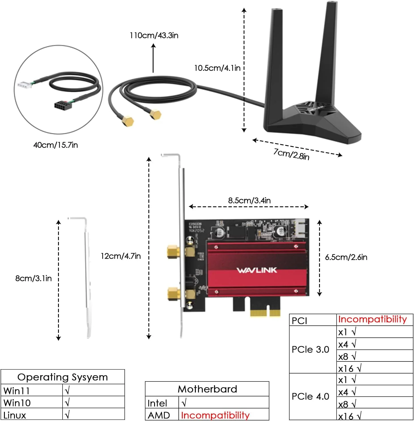 کارت شبکه وای فای 7 BE8800 PCIe WAVLINK برای کامپیوترهای رومیزی، بلوتوث 5.4، سرعت 8800 مگابیت بر ثانیه، آداپتور بی سیم سه بانده 2025 BE200 با MU-MIMO، WPA3، برای ویندوز 11/10 (64 بیتی)، فقط از مادربرد اینتل پشتیبانی می کند