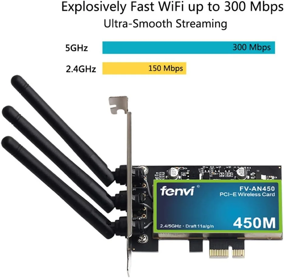 کارت شبکه دسکتاپ بی سیم دو بانده 450 مگابیت بر ثانیه PCI-Express وای فای 2.4 گیگاهرتز/5 گیگاهرتز PCI-E WLAN Wi-Fi با 3 آنتن