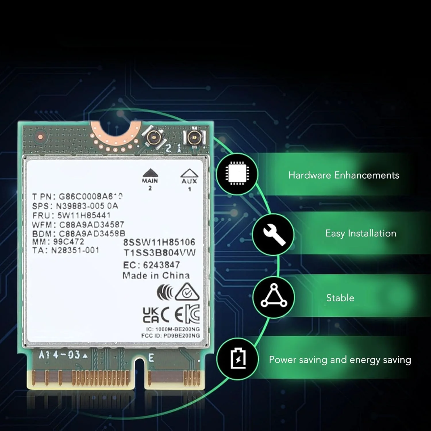 کارت شبکه بی‌سیم وای‌فای 7 مدل BE200 NGW اینتل، 8774 مگابیت بر ثانیه بلوتوث 5.4 6 گیگاهرتز M.2، انتقال همزمان، قابلیت استفاده در چند دستگاه، برای ویندوز 10/11، لپ‌تاپ AMD