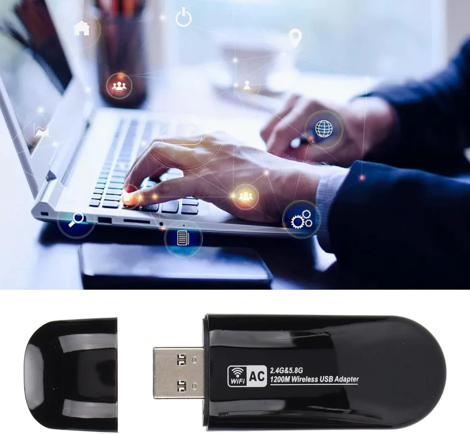 کارت شبکه بی‌سیم ZAPO W50S RTL8812AU 1200M، کارت شبکه بی‌سیم باند 2.4G / 5.8G آداپتور وای فای USB3.0 برای اندروید، لینوکس و ویندوز