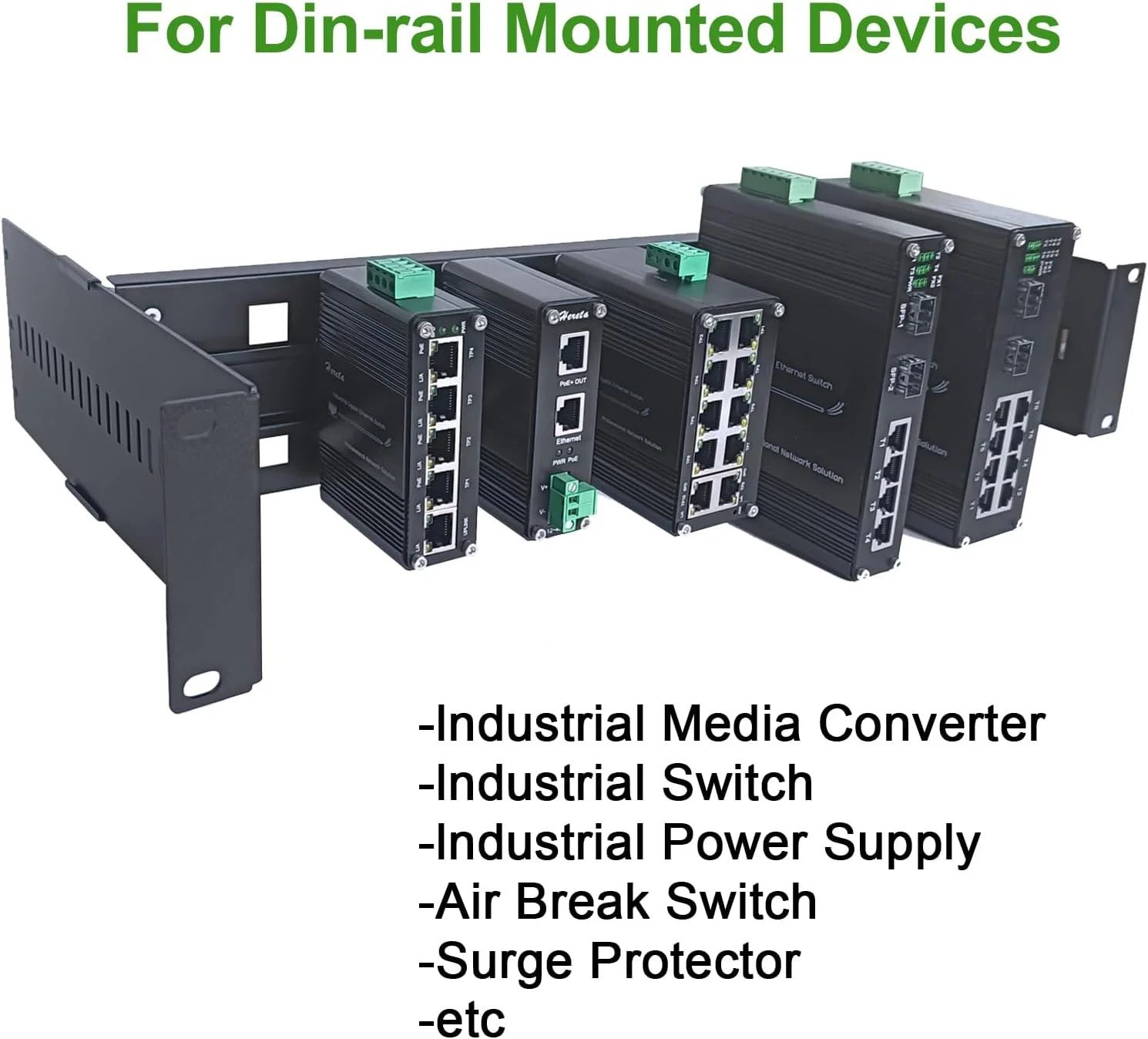 براکت ریل DIN قابل تنظیم ۱۹ اینچی برای نصب رک مبدل های رسانه، سوئیچ اترنت، سوئیچ PoE صنعتی با آلیاژ آلومینیوم سبک و استحکام بالا