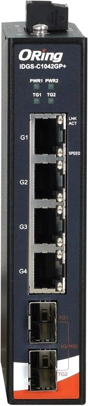 سوئیچ غیر مدیریتی صنعتی 2.5GbE مدل IDGS-C1042GP+، دارای 4 پورت 10/100/1000/2500Base-T(X) و 2 پورت 1G/10GBase-X SFP+، تولید شرکت ORing Industrial Networking