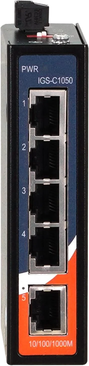سوئیچ اترنت گیگابیتی غیر مدیریتی صنعتی ORing با 5 پورت 10/100/1000Base-T(X)، مدل IGS-C1050، نصب روی ریل DIN، بدون فن، IP40