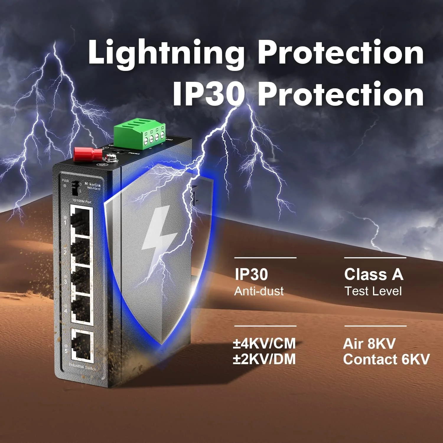 سوئیچ صنعتی 5 پورت DIN Rail، سوئیچ صنعتی 5 پورت، 4 پورت و 1 آپلینک، اترنت سریع 10/100 مگابیت بر ثانیه، شامل DIN-Rail و نصب دیواری، برای دوربین های IP، تلفن های VoIP، AP های بی سیم - IEEE802.3af/at