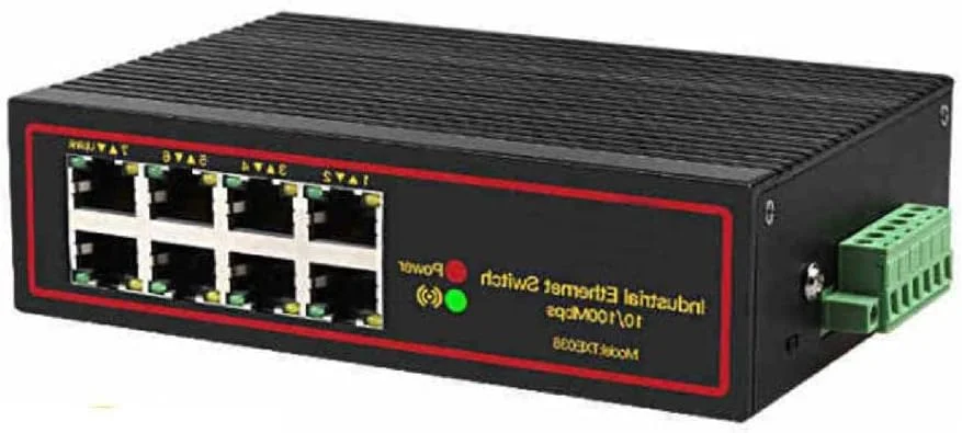 سوئیچ اترنت صنعتی 8 پورت RJ45 هاب تقسیم کننده سوئیچینگ LAN 10/100 مگابیت بر ثانیه آداپتور ریلی DIN صنعتی جعبه سوئیچ صنعتی Full/Half Duplex