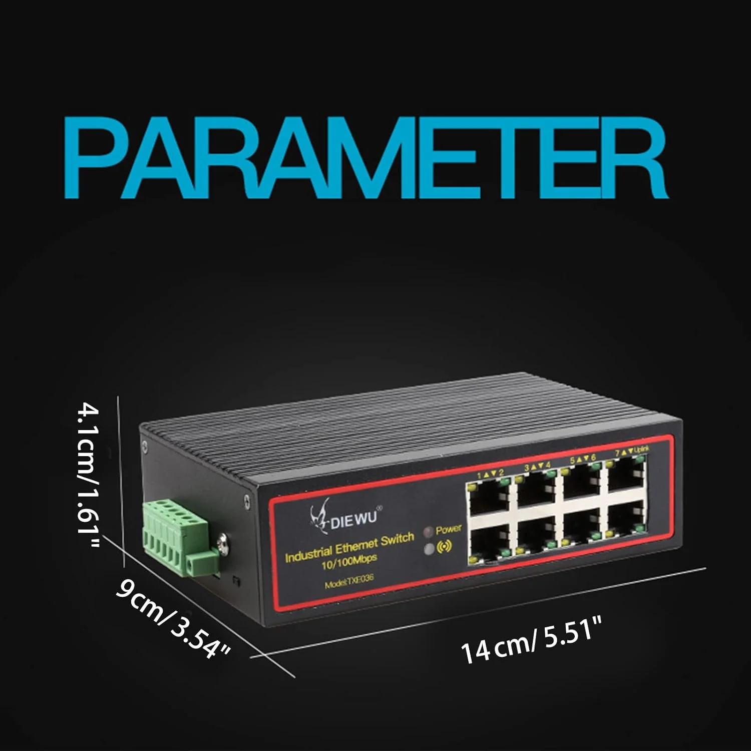 سوئیچ اترنت صنعتی 8 پورت RJ45 هاب تقسیم کننده سوئیچینگ LAN 10/100 مگابیت بر ثانیه آداپتور ریلی DIN صنعتی جعبه سوئیچ صنعتی Full/Half Duplex