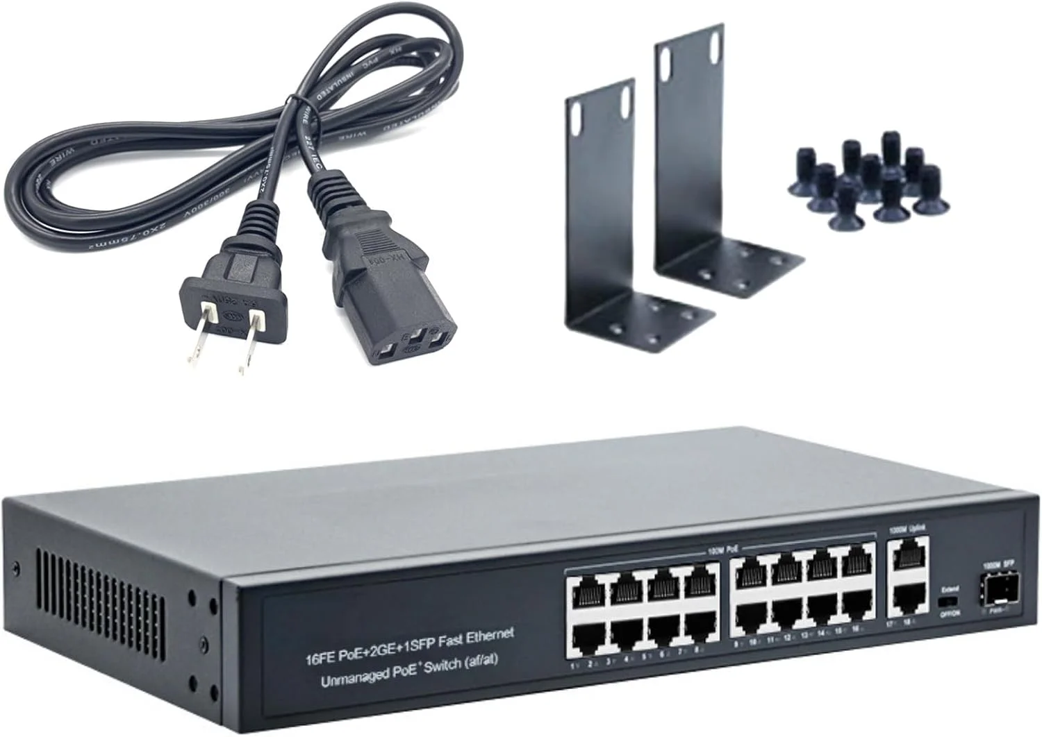 سوئیچ صنعتی 18 پورت با 16 پورت گیگابیتی PoE + 2 آپلینک گیگابیتی، پلاگ اند پلی، مناسب برای دوربین های مداربسته IP و دستگاه های شبکه