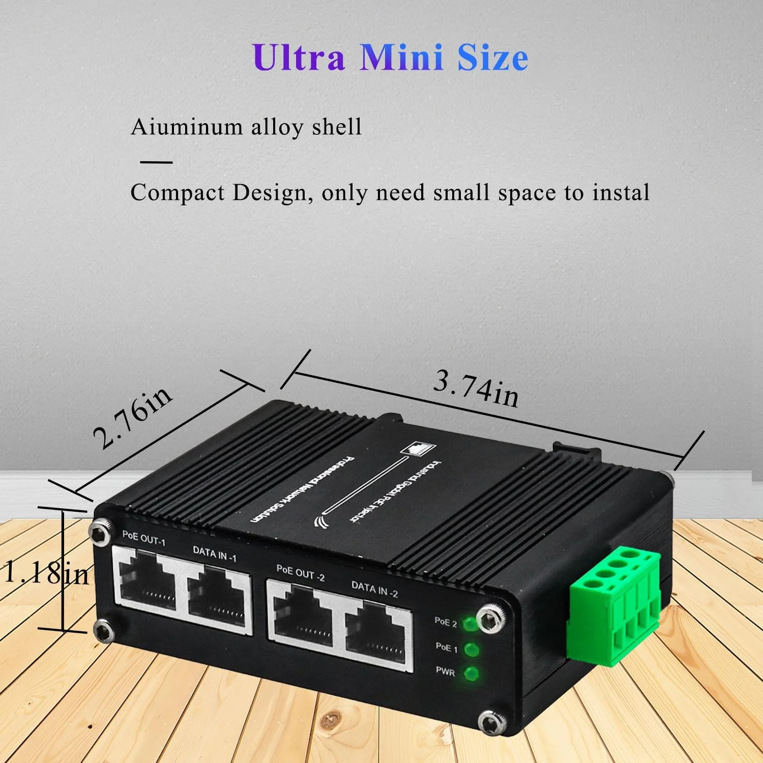 تزریق کننده صنعتی 2 پورت گیگابیتی PoE+، ورودی 12 تا 48 ولت DC، خروجی توان PoE 60 وات، نصب روی ریل DIN و دیوار، دمای کاری -40 درجه فارنهایت تا 176 درجه فارنهایت، برای دوربین های IP و نقاط دسترسی بی سیم