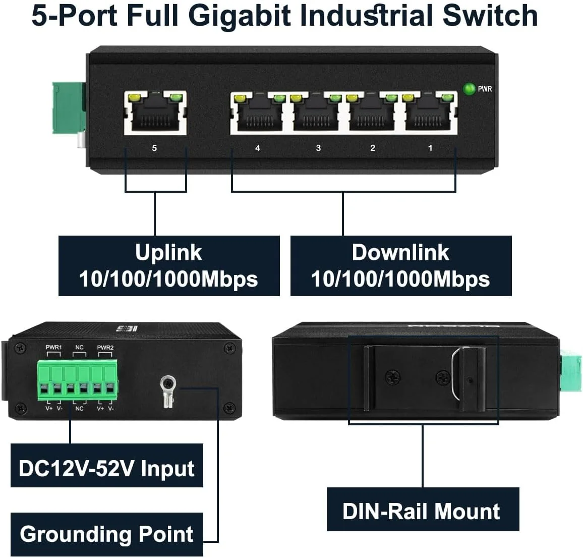 سوئیچ گیگابیتی صنعتی کوچک 5 پورت، 5 پورت RJ45 10/100/1000Mbps، نصب ریلی Din (-40 تا 75 درجه سانتیگراد) با ظرفیت سوئیچینگ 10 گیگابیت بر ثانیه سوئیچ گیگابیتی صنعتی کوچک 5 پورت، 5 پورت RJ45 10/100/1000Mbps، نصب ریلی Din (-40 تا 75 درجه سانتیگراد) با ظرفیت سوئیچینگ 10 گیگابیت بر ثانیه