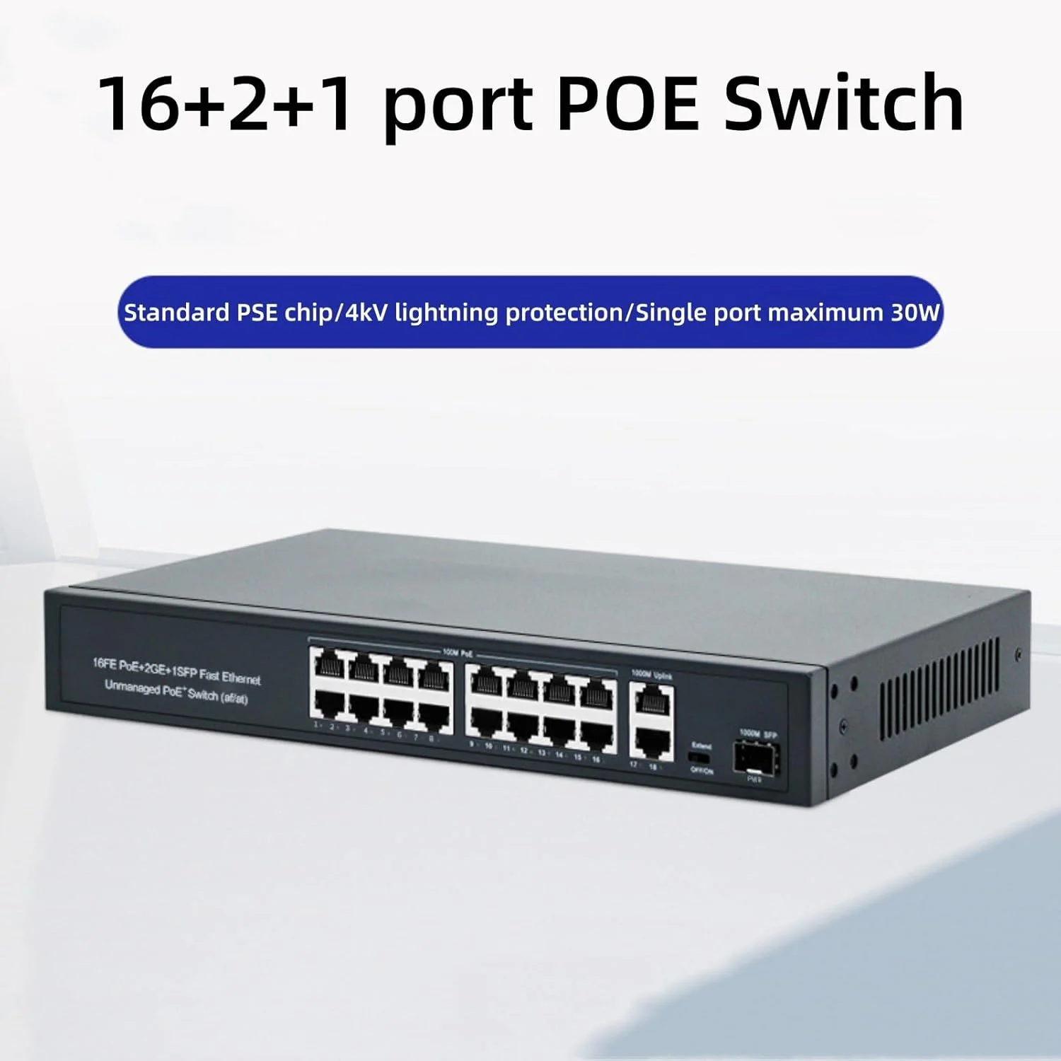 سوئیچ صنعتی 18 پورت با 16 پورت گیگابیتی PoE + 2 آپلینک گیگابیتی، پلاگ اند پلی، مناسب برای دوربین های مداربسته IP و دستگاه های شبکه