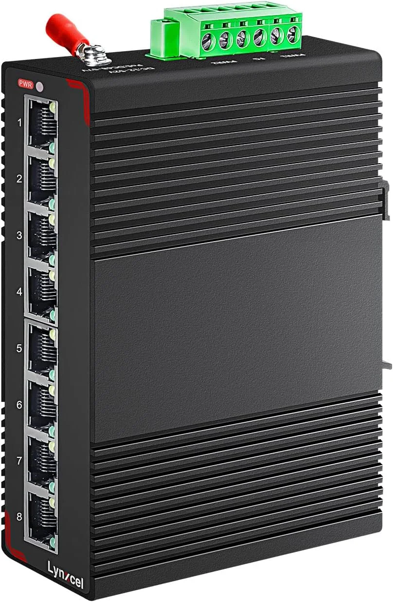 سوئیچ اترنت گیگابیتی صنعتی 8 پورت PoE+، خروجی 96 واتی PoE، ظرفیت سوئیچینگ 16 گیگابیت بر ثانیه، سوئیچ ریلی Din غیر مدیریتی IP40 برای دوربین های IP، سیستم های VoIP و موارد دیگر (همراه با منبع تغذیه)