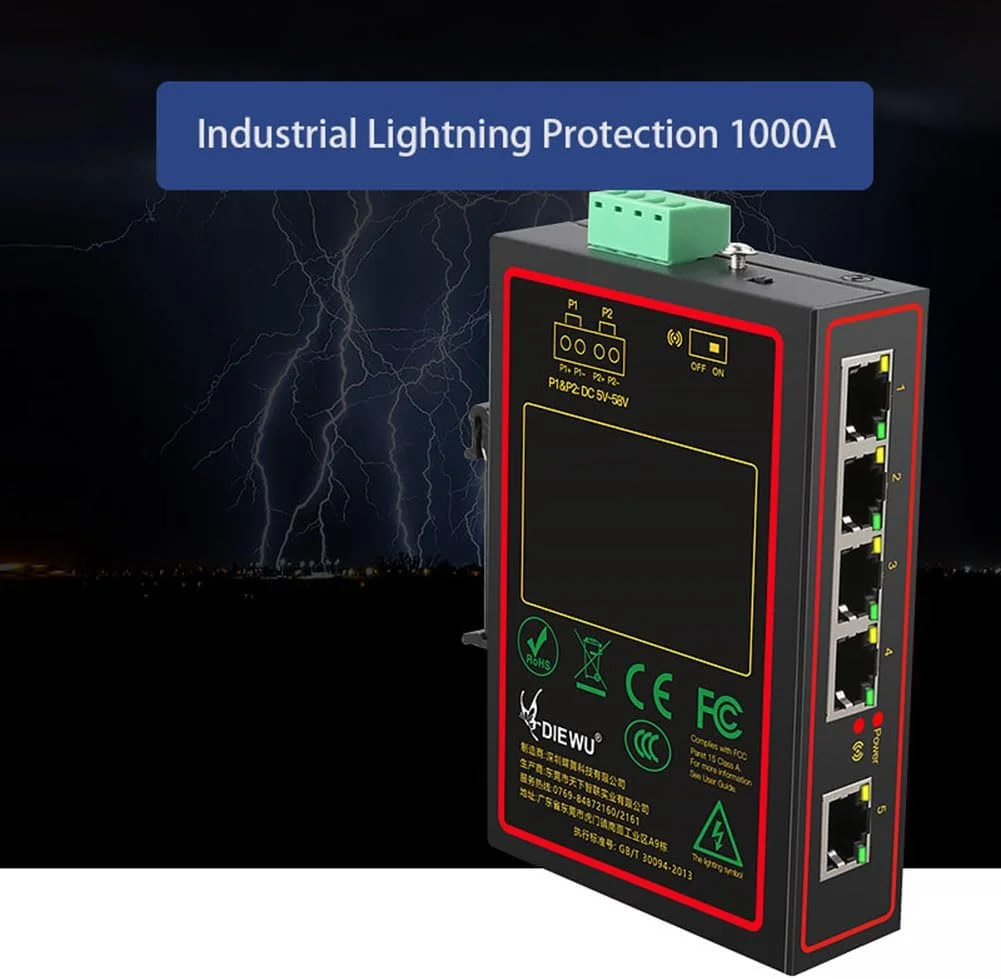 سوئیچ شبکه صنعتی 5 پورت 100M با قابلیت اتصال آسان RJ45 هاب تقسیم کننده اینترنت RJ45