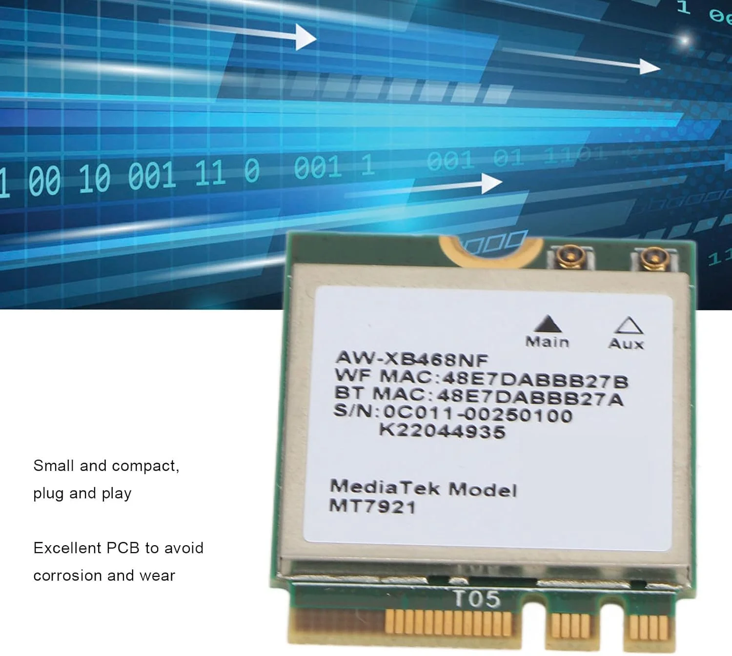 آداپتور کارت وای فای NGFF M.2، کارت وایرلس وای فای دو بانده 2.4/5 گیگاهرتز، تا 1800 مگابیت بر ثانیه، برای 10 11، تبدیل