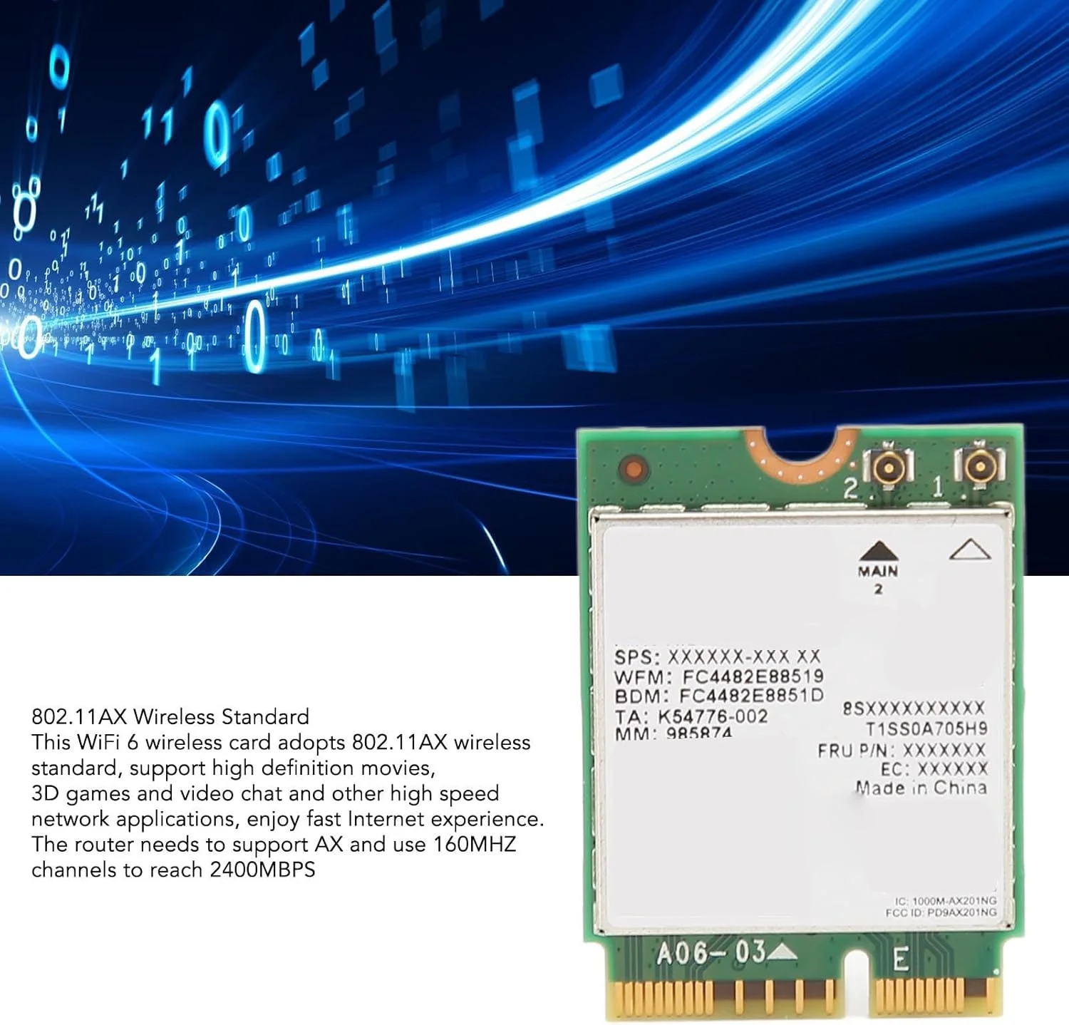 کارت شبکه وایرلس WiFi 6E AX210NGW، کارت شبکه وایرلس AX201NGW M.2 با سرعت 2400 مگابیت بر ثانیه، دو بانده 574 مگابیت بر ثانیه در 2.4 گیگاهرتز و 2400 مگابیت بر ثانیه در 5 گیگاهرتز 802.11AX WiFi 6 مناسب برای لپ تاپ