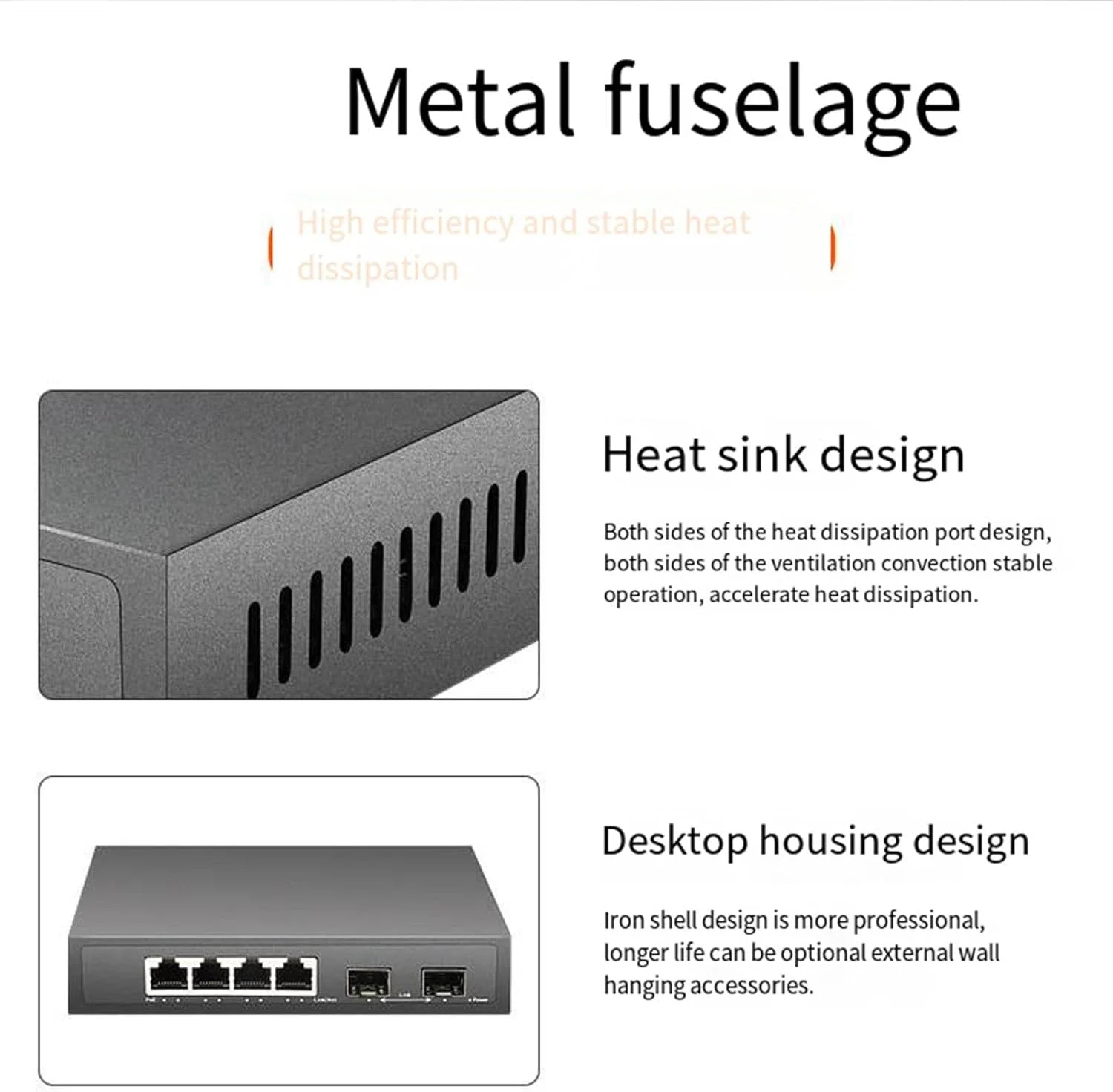 سوئیچ شبکه فیبر نوری گیگابیتی 4 پورت Jootoo، سوئیچ اترنت صنعتی، اسپلیتر شبکه با راندمان بالا 3KV، B