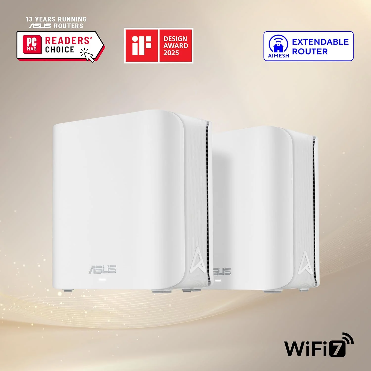 روتر مش دو بانده ASUS ZenWiFi BD4 (بسته 2 عددی) WiFi 7: 3600 مگابیت بر ثانیه، پوشش 455 متر مربع، دارای دو پورت 2.5G، امنیت و کنترل والدین، SSID های اصلی خانه هوشمند - سفید
