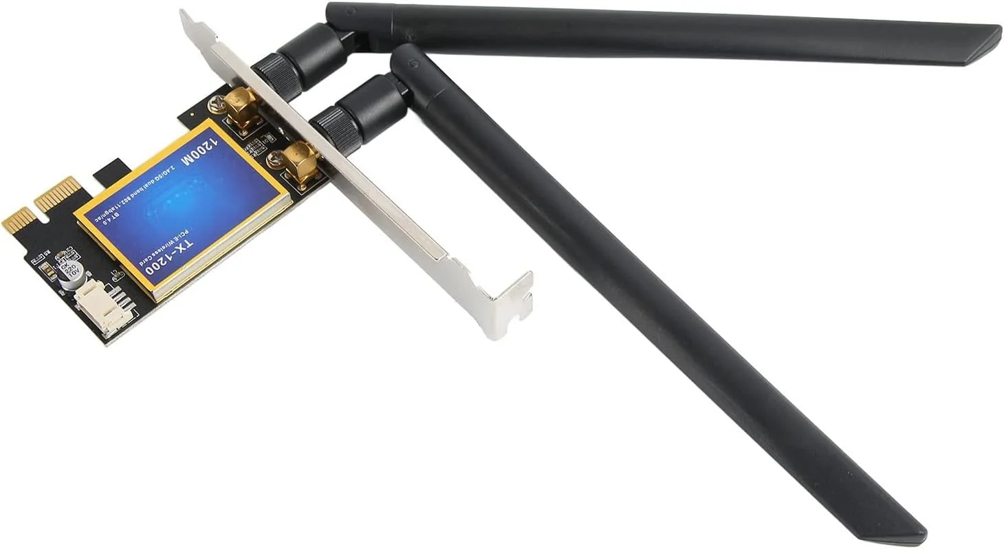 کارت شبکه وای فای دو بانده 1200 مگابیتی PCIe / آداپتور 4.0 برای 7، 8، 10، آداپتور WLAN بی سیم برای کامپیوتر، با 2 آنتن