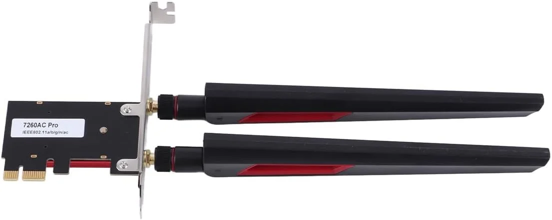 کارت وای فای 7260AC Pro PCIE با سرعت 1200 مگابیت بر ثانیه به همراه آنتن 10dBi، کارت اتصال بی سیم پایدار برای 7، 8، 10، 11 کارت وای فای 7260AC Pro PCIE با سرعت 1200 مگابیت بر ثانیه به همراه آنتن 10dBi، کارت اتصال بی سیم پایدار برای 7، 8، 10، 11