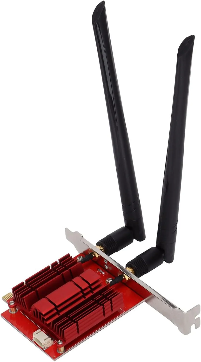 کارت وای فای 6 با آداپتورهای وایرلس PCI Express دو بانده 574Mbps+2400Mbps، آنتن دو بانده، دریافت از راه دور، سرعت بالا، فناوری OFDMA، پشتیبانی از 16 دستگاه