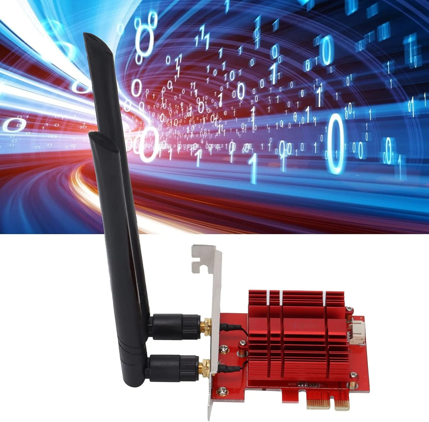 کارت وای فای 6 با آداپتورهای وایرلس PCI Express دو بانده 574Mbps+2400Mbps، آنتن دو بانده، دریافت از راه دور، سرعت بالا، فناوری OFDMA، پشتیبانی از 16 دستگاه