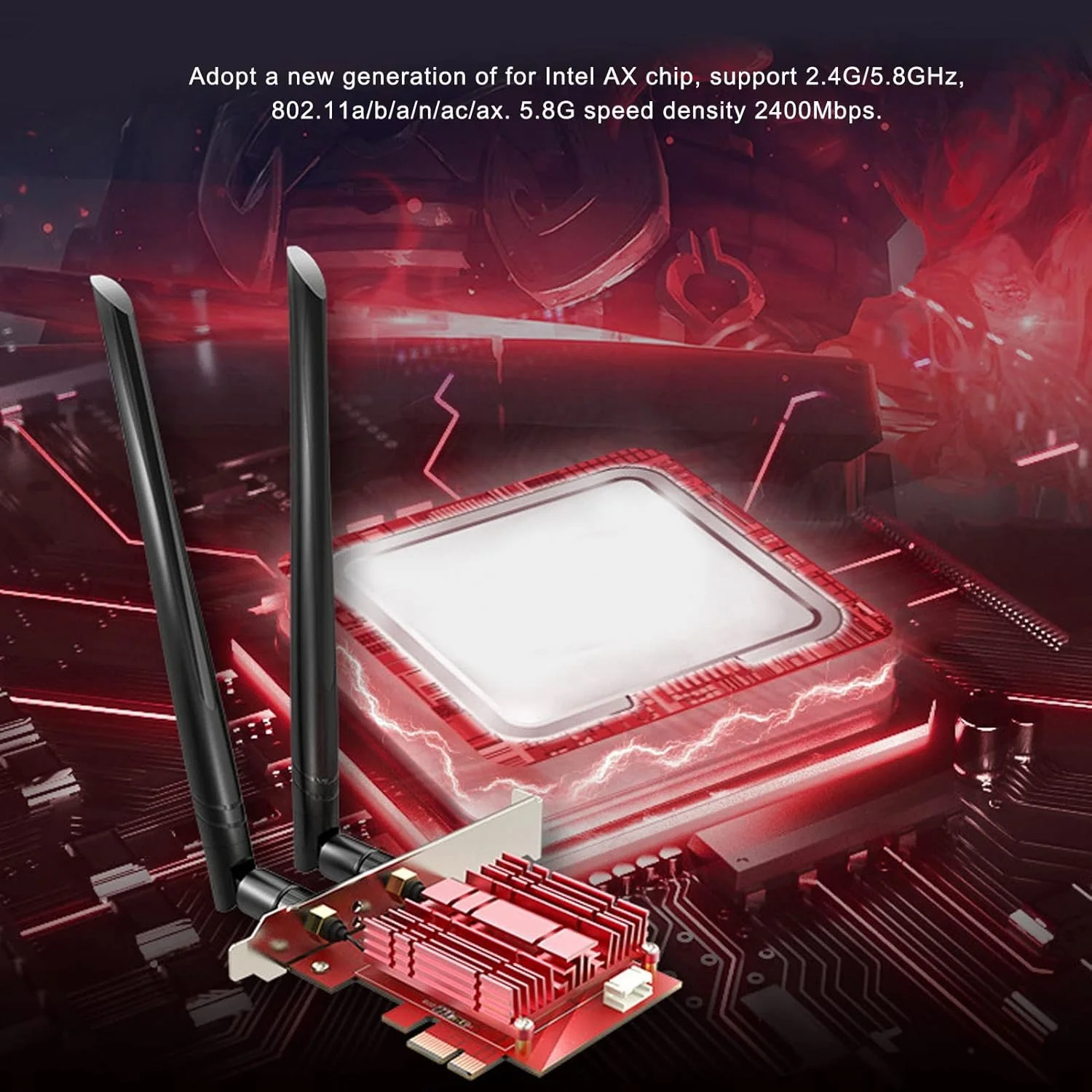 کارت وای فای 6 با آداپتورهای وایرلس PCI Express دو بانده 574Mbps+2400Mbps، آنتن دو بانده، دریافت از راه دور، سرعت بالا، فناوری OFDMA، پشتیبانی از 16 دستگاه