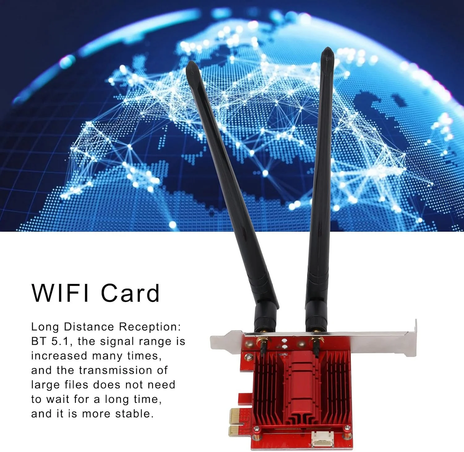 کارت وای فای 6 با آداپتورهای وایرلس PCI Express دو بانده 574Mbps+2400Mbps، آنتن دو بانده، دریافت از راه دور، سرعت بالا، فناوری OFDMA، پشتیبانی از 16 دستگاه