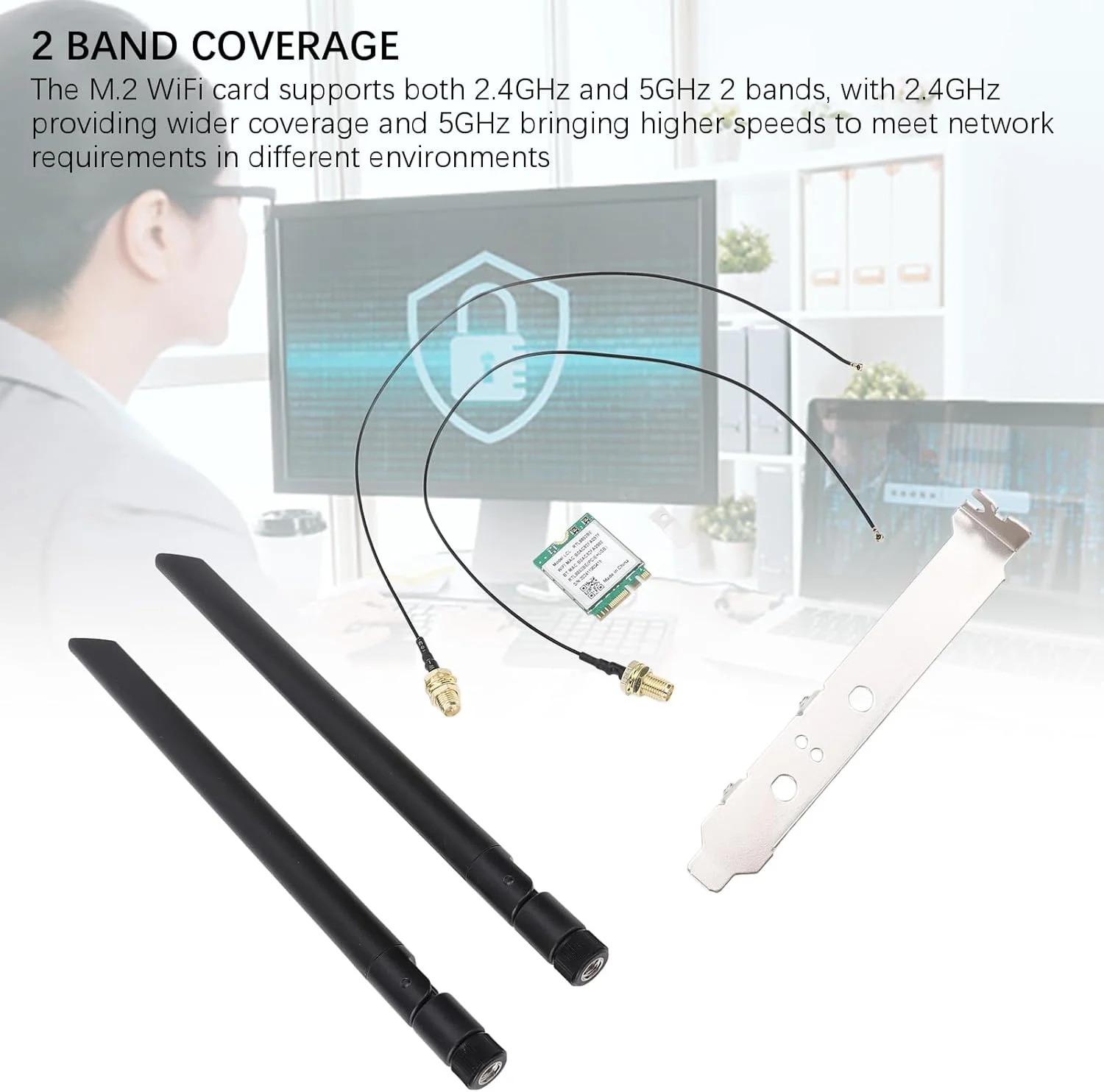 کارت وای فای M.2 Annadue، کارت وایرلس 1800 مگابیت بر ثانیه WiFi6 5.2 با فناوری MU MIMO، برای سیستم های Win10 11 (براکت آنتن خارجی)