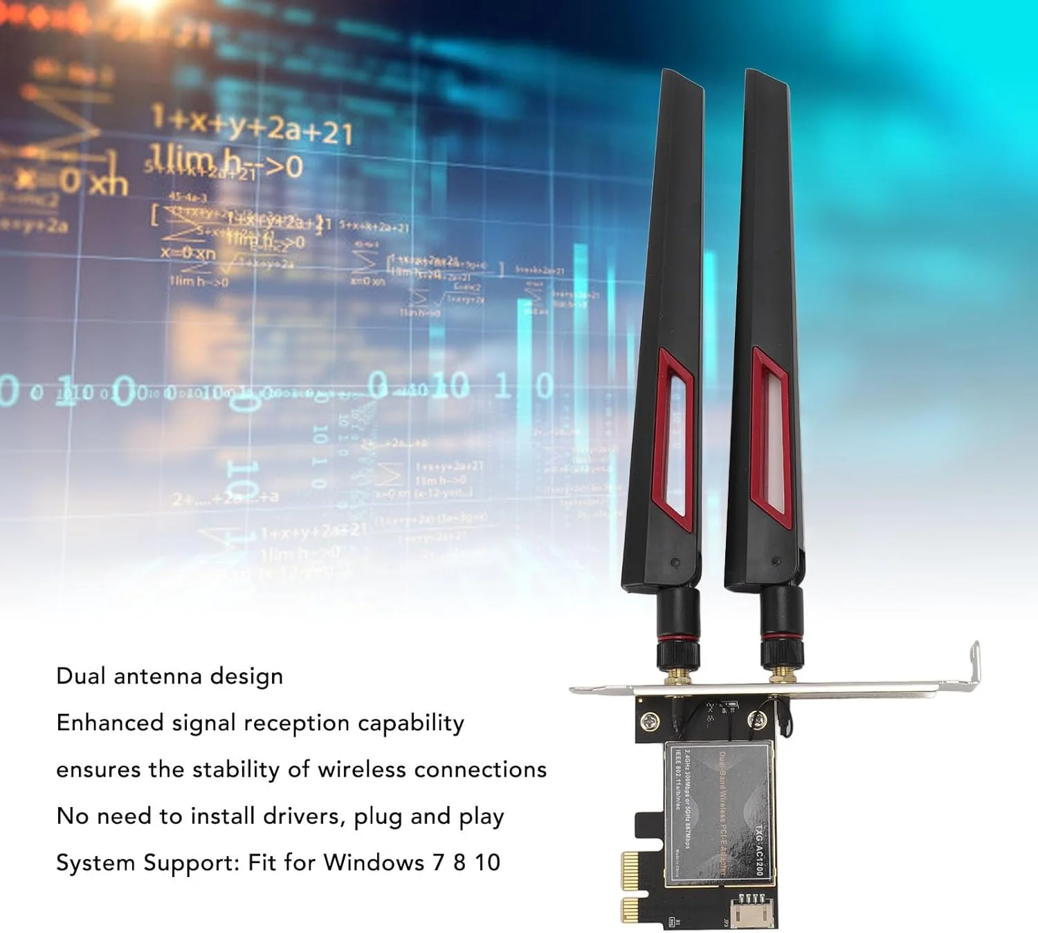 کارت وایرلس ASHATA، آداپتور وایرلس WiFi با سرعت 867 مگابیت بر ثانیه، اتصال پایدار PCIEx1 Plug and Play برای 7، 8، 10 (آنتن 10DB) کارت وایرلس ASHATA، آداپتور وایرلس WiFi با سرعت 867 مگابیت بر ثانیه، اتصال پایدار PCIEx1 Plug and Play برای 7، 8، 10 (آنتن 10DB)