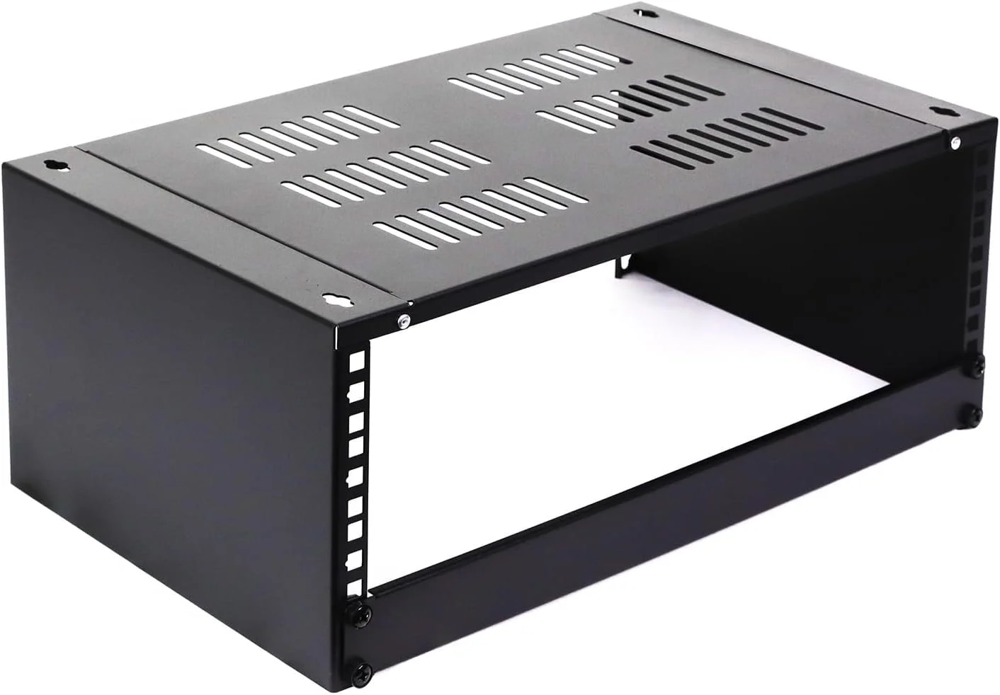 براکت دیواری تقویت شده AEONS 4U، رک شبکه با نمای کم، نصب عمودی و افقی، براکت پچ پنل 19 اینچی برای سوییچ سرور کم عمق، تجهیزات استودیوی IT، قفسه بالایی دارای تهویه، مشکی