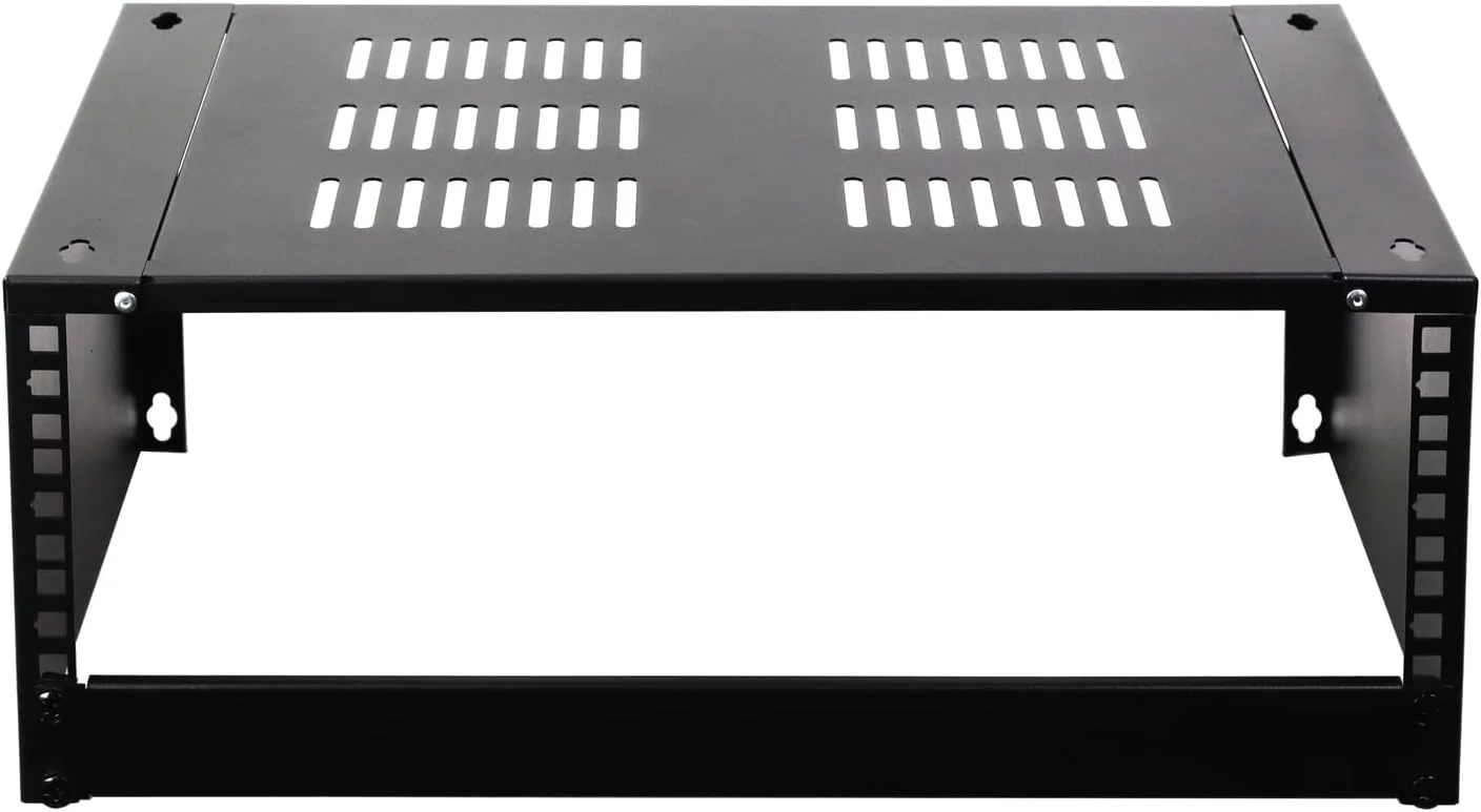 براکت دیواری تقویت شده AEONS 4U، رک شبکه با نمای کم، نصب عمودی و افقی، براکت پچ پنل 19 اینچی برای سوییچ سرور کم عمق، تجهیزات استودیوی IT، قفسه بالایی دارای تهویه، مشکی