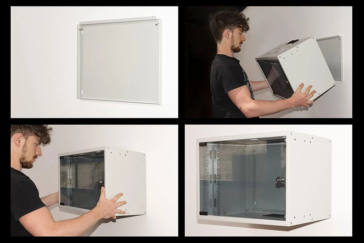 کابینت رک ۱۹ اینچی Connetto، ۹ یونیت، دیواری، مناسب برای شبکه‌ها، ابعاد ۴۶۰ (ارتفاع) x ۵۴۰ (عرض) x ۴۰۰ (عمق) میلی‌متر، درب شیشه‌ای خاکستری، مونتاژ نشده