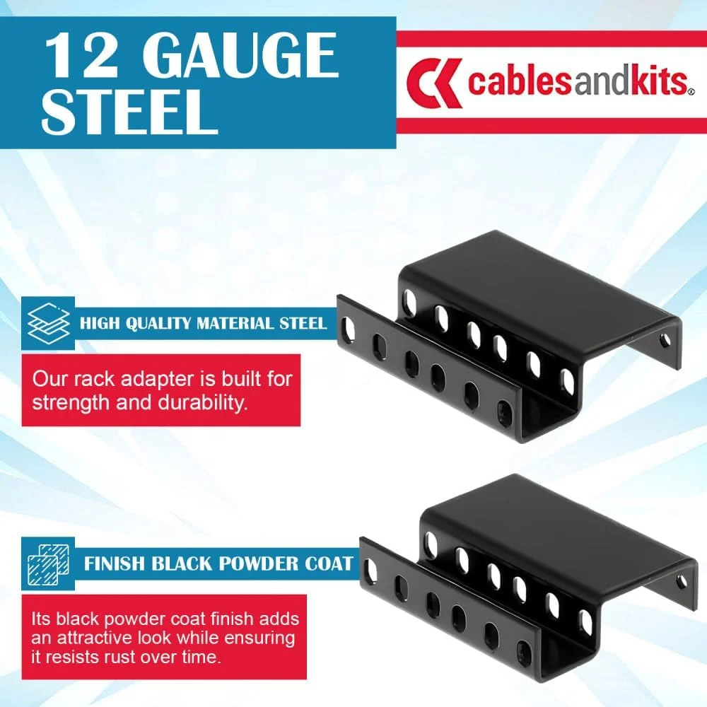 کابل و کیت - آداپتور رک فرورفته (2RU) - افزایش/کاهش 3 اینچی از جلوی رک - ظرفیت وزنی 25 پوندی (11 کیلوگرم) - آداپتور عمق ریل، توسعه دهنده برای کامپیوترها، سرورها یا تجهیزات شبکه