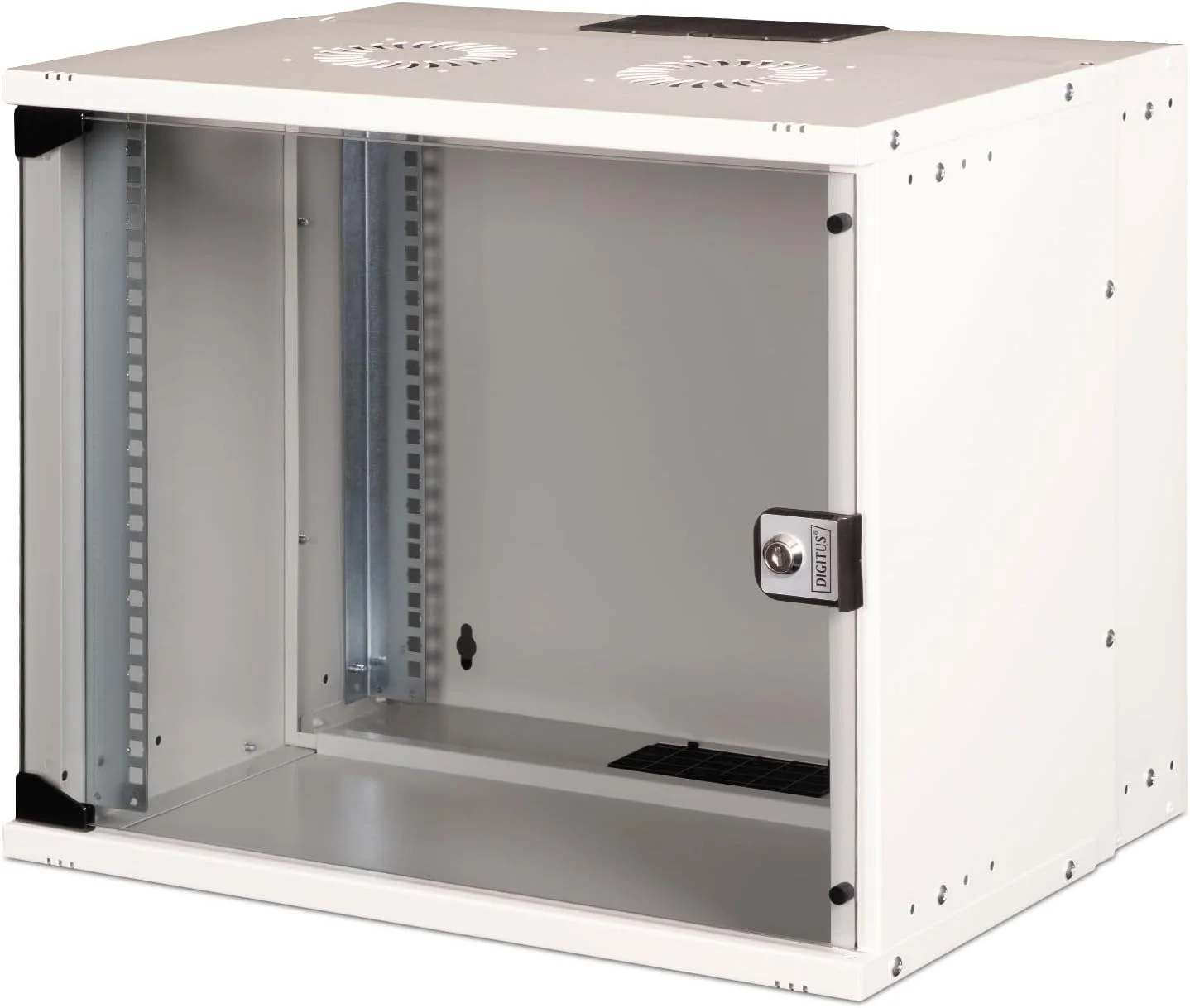 رک شبکه DIGITUS SoHo Pro - رک 19 اینچی 9 یونیت - مونتاژ نشده - نصب دیواری - عمق 400 میلی متر - عمق قابل استفاده 327 میلی متر - ظرفیت بار 60 کیلوگرم - درب شیشه ای - خاکستری