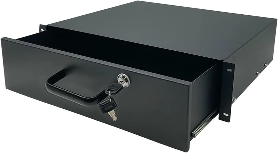 کشو قفل‌دار رک مونت Electriduct 2U برای کابینت سرور 19 اینچی، محفظه شبکه و تجهیزات صوتی DJ با قفل و کلید (عمق 12 اینچ)