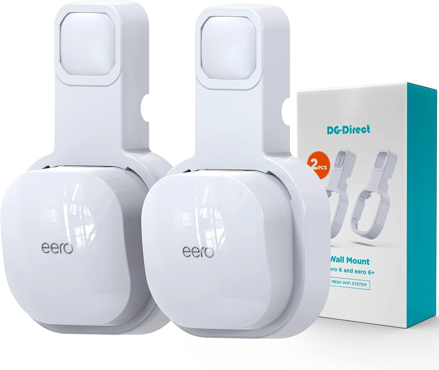 نگهدارنده دیواری DG-Direct برای سیستم وای-فای مش eero 6 و eero 6+، بدون سیم های درهم و برهم، نگهدارنده دیواری پریز برق برای eero 6 Plus، پایه نگهدارنده برای توسعه دهنده eero 6، صرفه جویی در فضا، سفید، بسته 2 عددی