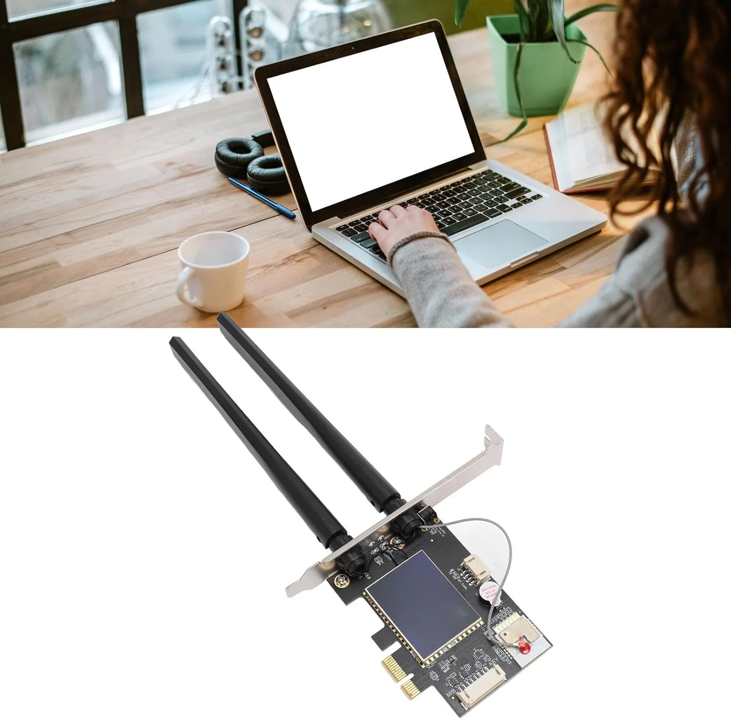 کارت وای فای PCIE Asixxsix، دو بانده 2.4G 5G، آداپتور وای فای PCIE با کنترل APP 4.2 و آنتن های 6dBi، آداپتور بی سیم پشتیبانی از 11 10 8 7 برای رایانه های شخصی رومیزی