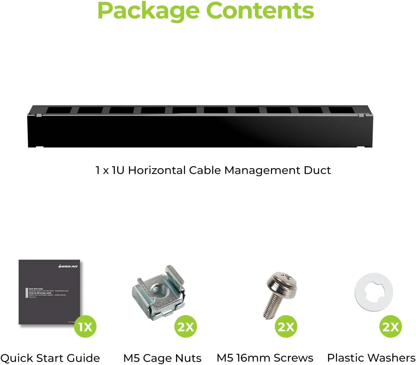 داکت مدیریت کابل افقی 1U 19 اینچی IOGEAR با پوشش و پیچ های نصب، سازمان دهنده سیم داکت فلزی شیاردار برای رک و کابینت سرور/شبکه/تجهیزات، GROHD1U