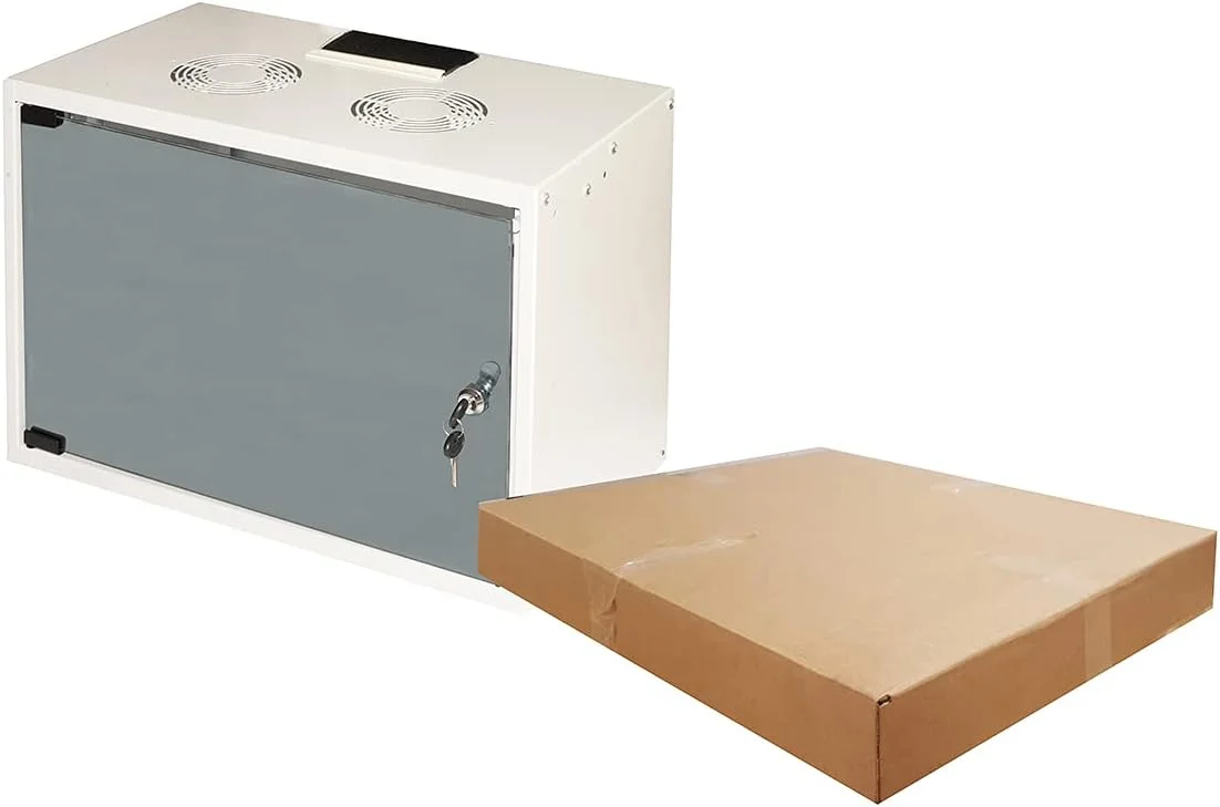 رک دیواری 6 یونیت لینک مدل LK1907U30E با ابعاد 370x540x300 میلی‌متر، رنگ طوسی و درب شیشه‌ای